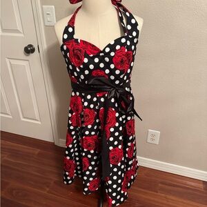 Rockabilly Black and Red Polka Dot Halter Dress